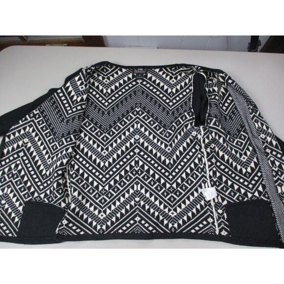 Lucky Brand Cardigan Sweater Womens Medium Aztec Southwestern Black White Zip Up - Picture 7 of 15